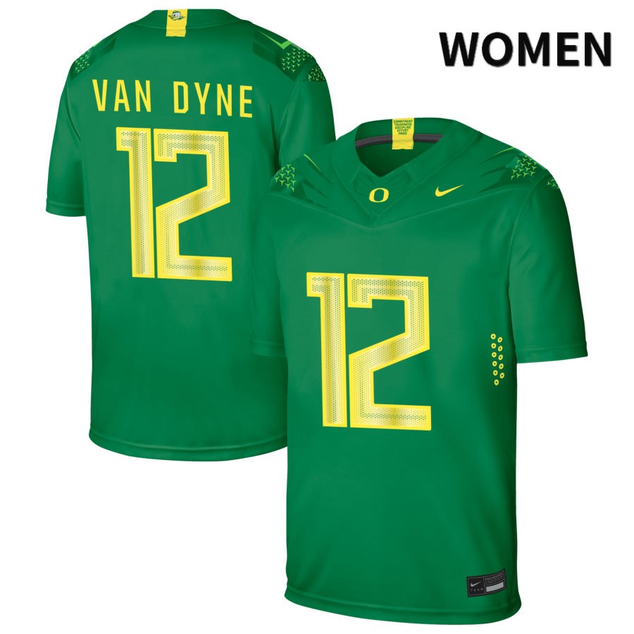 Oregon Ducks Women's #12 Jake Van Dyne Football College Authentic Green NIL 2022 Nike Jersey CIX61O4T